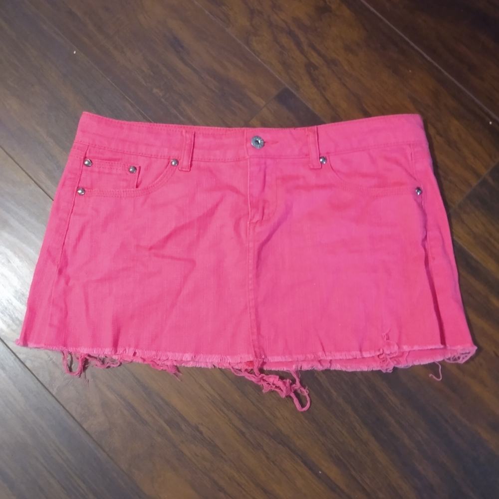 Pink denim mini skirt